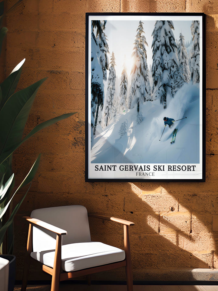 A wall poster of Saint Gervais Mountain, featuring the rugged beauty of the French Alps. Perfect for those who appreciate the outdoors, this print offers a connection to the natural world that is both inspiring and peaceful.