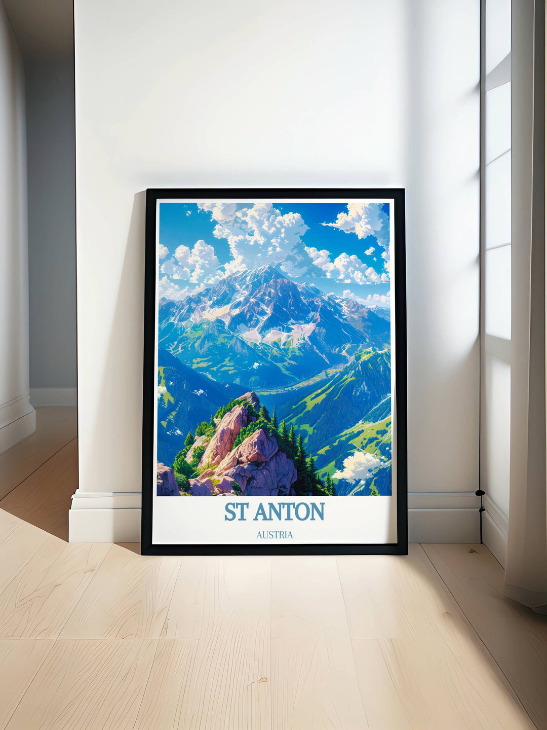 St Anton Art Print featuring Valluga Mountain is a perfect addition for winter sports enthusiasts and those who appreciate skiing wall art. This ski resort poster combines adventure and tranquility making it an ideal piece for both modern and traditional decor.