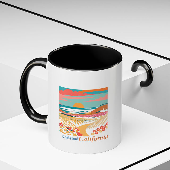 This Carlsbad mug combines artistic beauty with practical design. Featuring vibrant artwork inspired by the city’s coastal landscapes, it is dishwasher-safe and makes a perfect keepsake or gift for those who love Carlsbad.