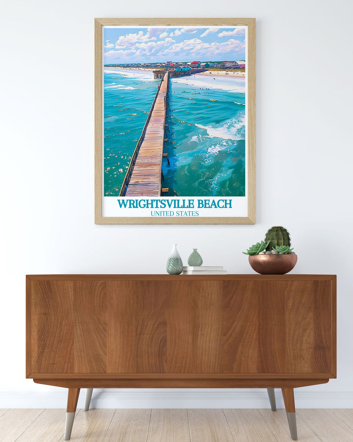 Add a touch of North Carolinas coastal charm to your home with the Wrightsville Beach Poster Print featuring Crystal Pier. This aesthetic poster captures the tranquil essence of beach life through its minimalist design making it a perfect piece of wall art.