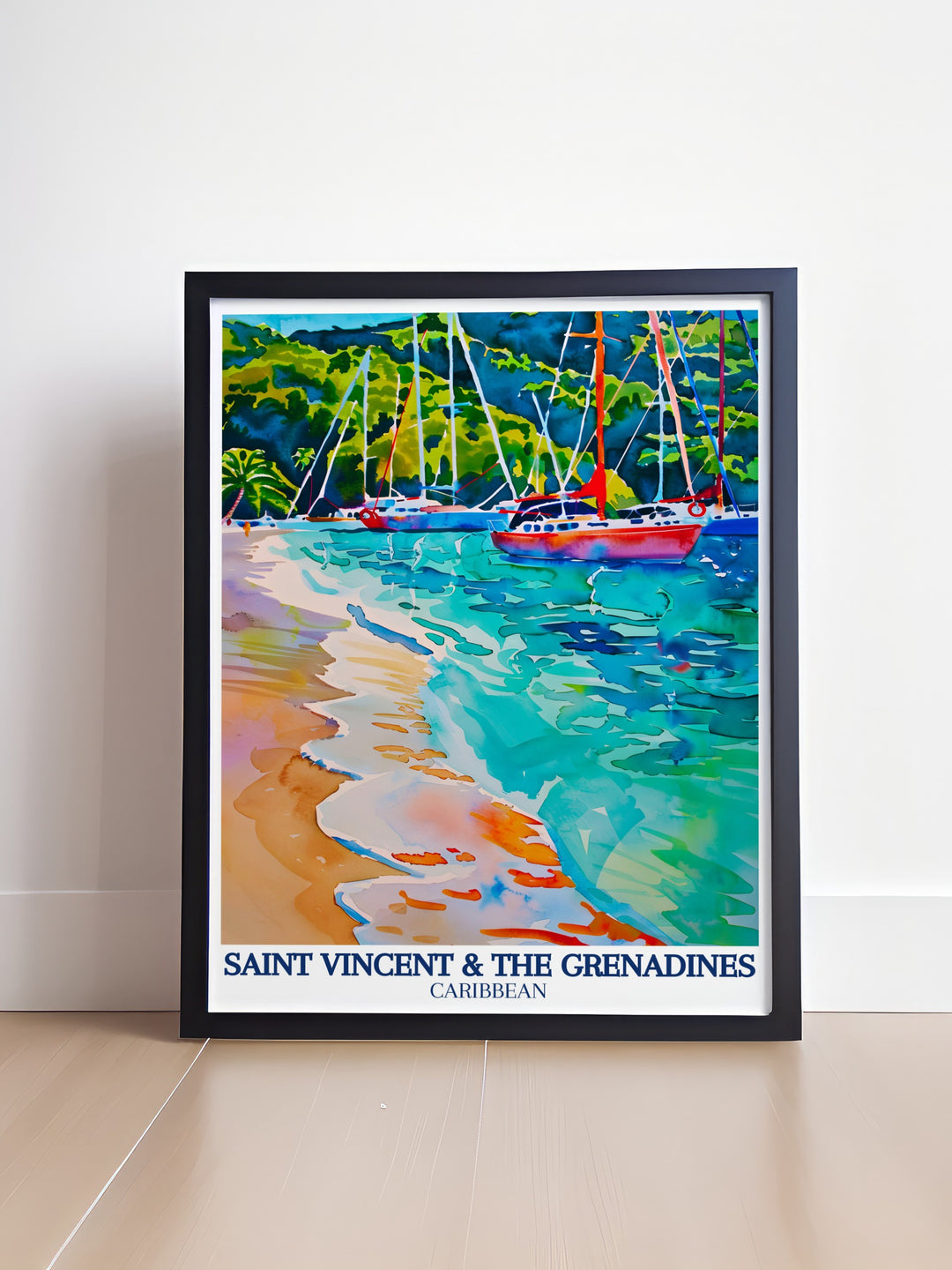 A detailed poster print of Saint Vincent, highlighting the peaceful beauty of the Caribbean islands. From the sandy shores to the clear waters of the Caribbean Sea, this artwork is ideal for anyone seeking a tropical escape in their décor.