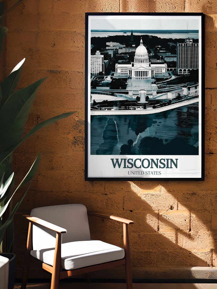 Wisconsin State Capitol and Lake Monona Perfect Wall Decor adding a touch of elegance and charm to modern or vintage themed interiors