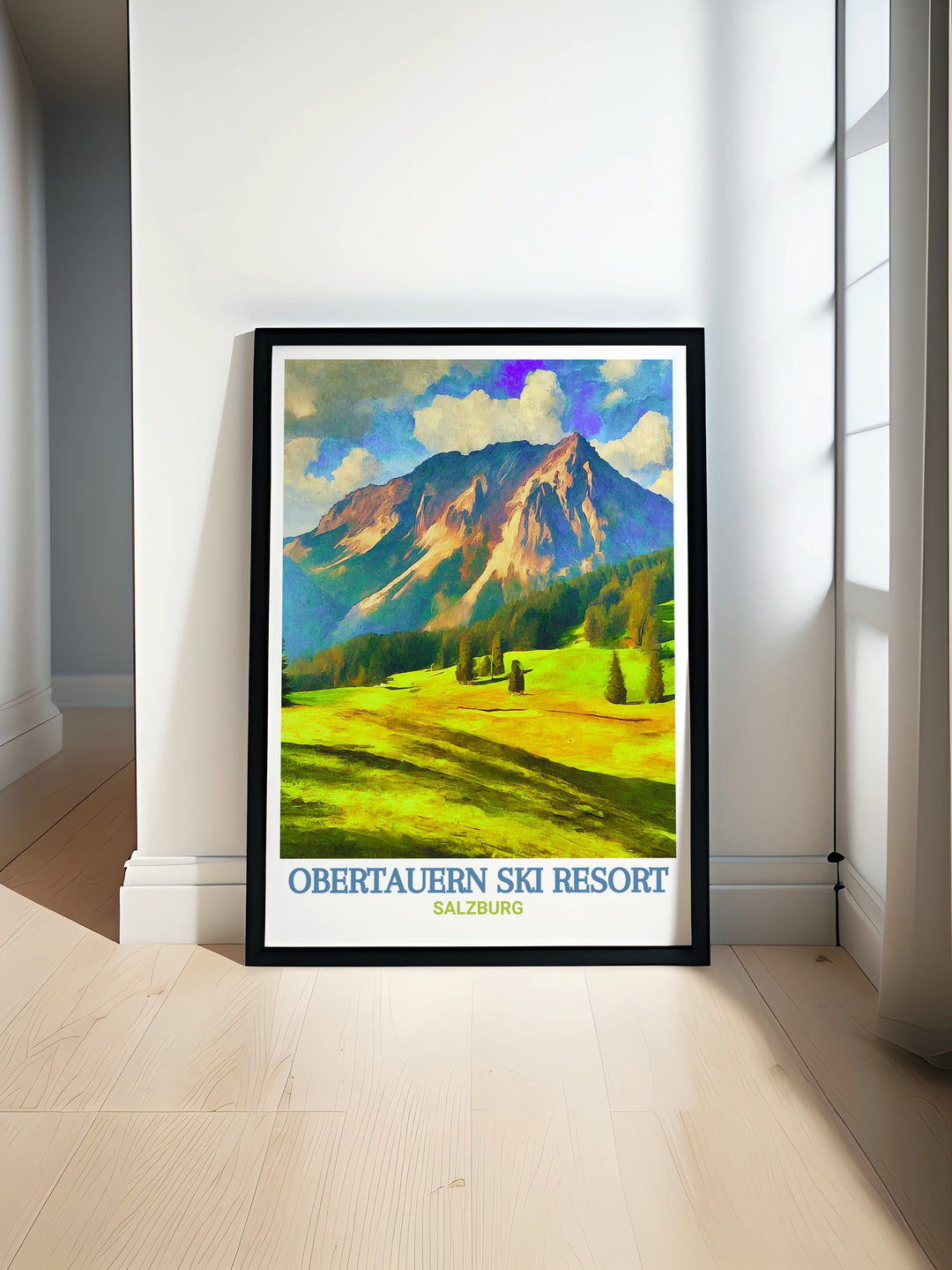 Celebrate the beauty of Obertauern Ski Resort and Salzburg with this captivating poster, featuring the slopes of Obertauern and the scenic Seekarspitz Mountain. Ideal for anyone who loves Austrian skiing and the charm of Salzburgs cultural landmarks.