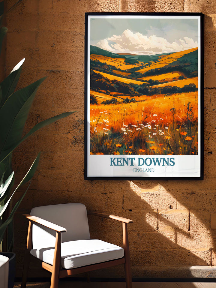 Charming Kent Downs Area of Outstanding Natural Beauty AONB decor piece perfect for enhancing your home with its beautiful depiction of rolling hills and picturesque landscapes ideal for nature lovers and art enthusiasts.