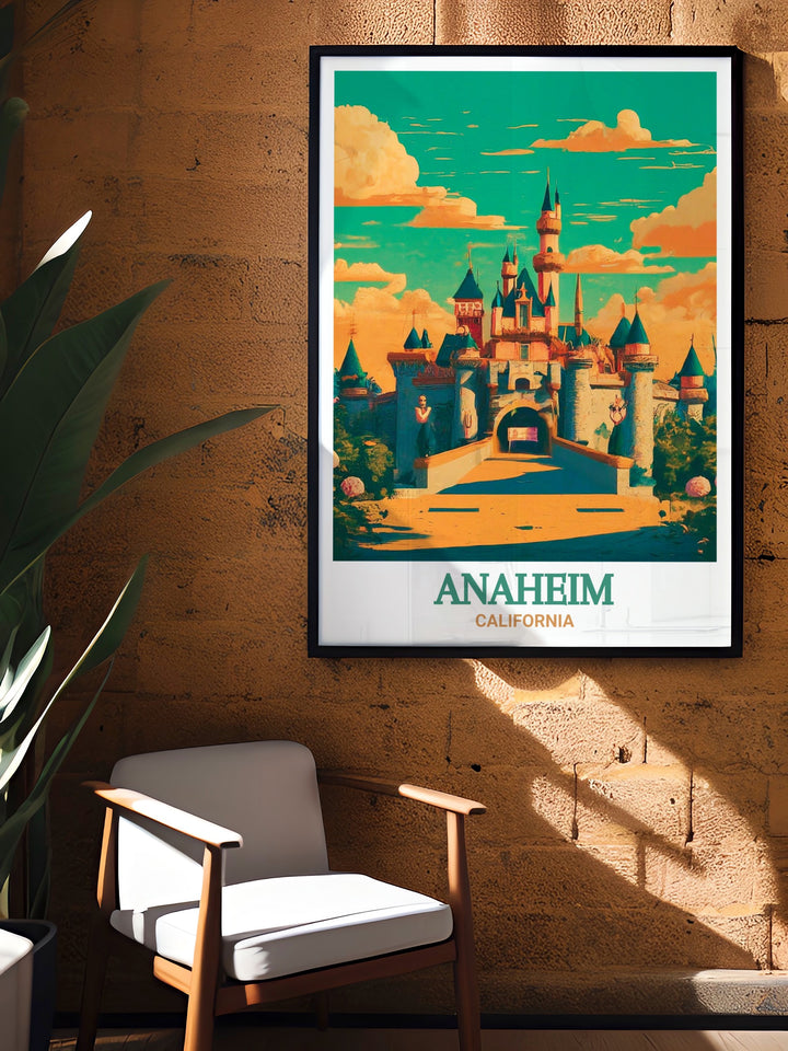 Disneyland Resort travel poster highlighting Anaheims magical atmosphere and scenic beauty. Ideal for adding a touch of enchantment to your home decor.