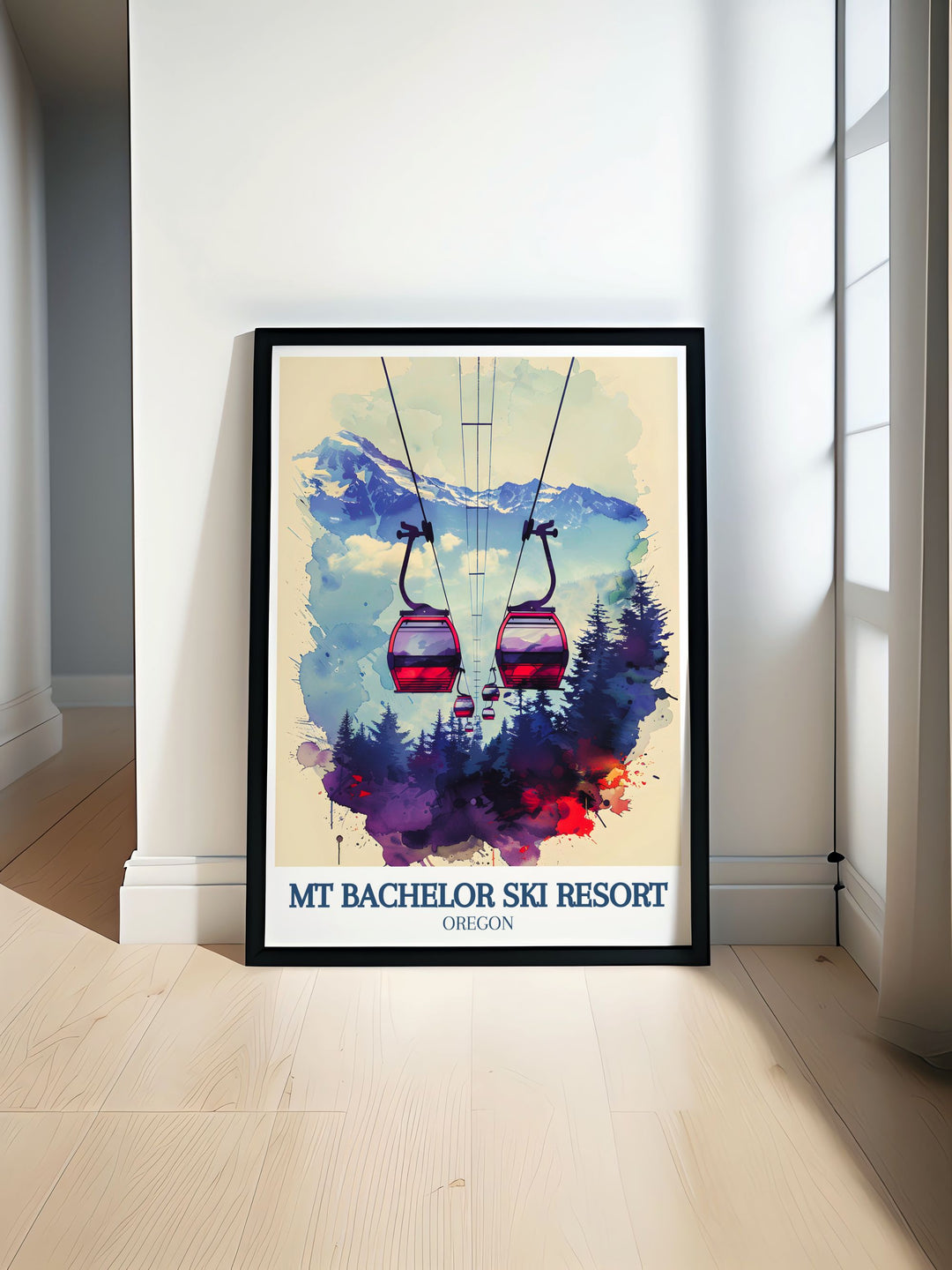 Discover the beauty of the Cascade Mountains and Deschutes National Forest with this Mt Bachelor ski poster perfect for ski enthusiasts and collectors looking for vintage travel prints and elegant home decor