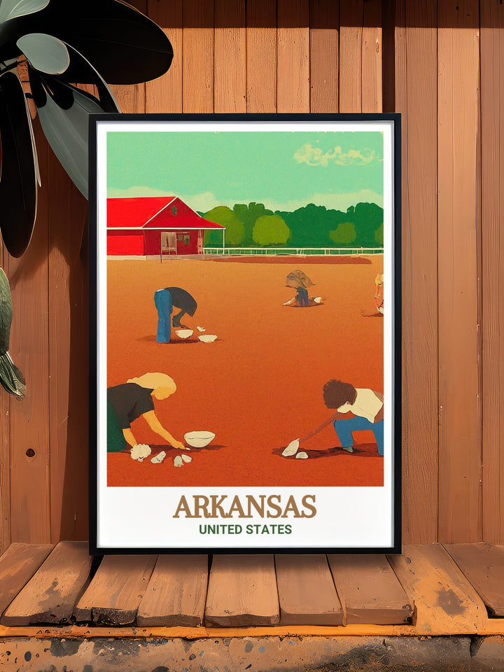 Travel poster of Buffalo National River in Arkansas, capturing the crystal clear waters and rugged landscapes of this iconic natural wonder. Ideal for art lovers and nature enthusiasts looking to bring a touch of Arkansass pristine beauty into their home.