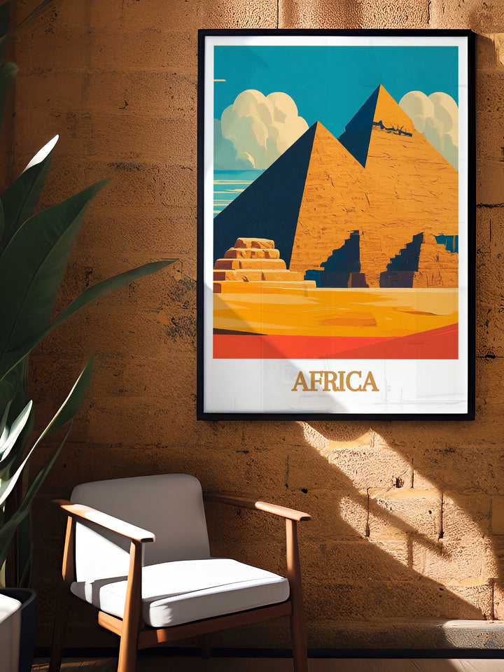 National Park Poster highlighting the rich biodiversity of Bwindi Forest with the majestic Mountain Gorilla and the ancient grandeur of the Pyramids of Giza offering a blend of wildlife and history