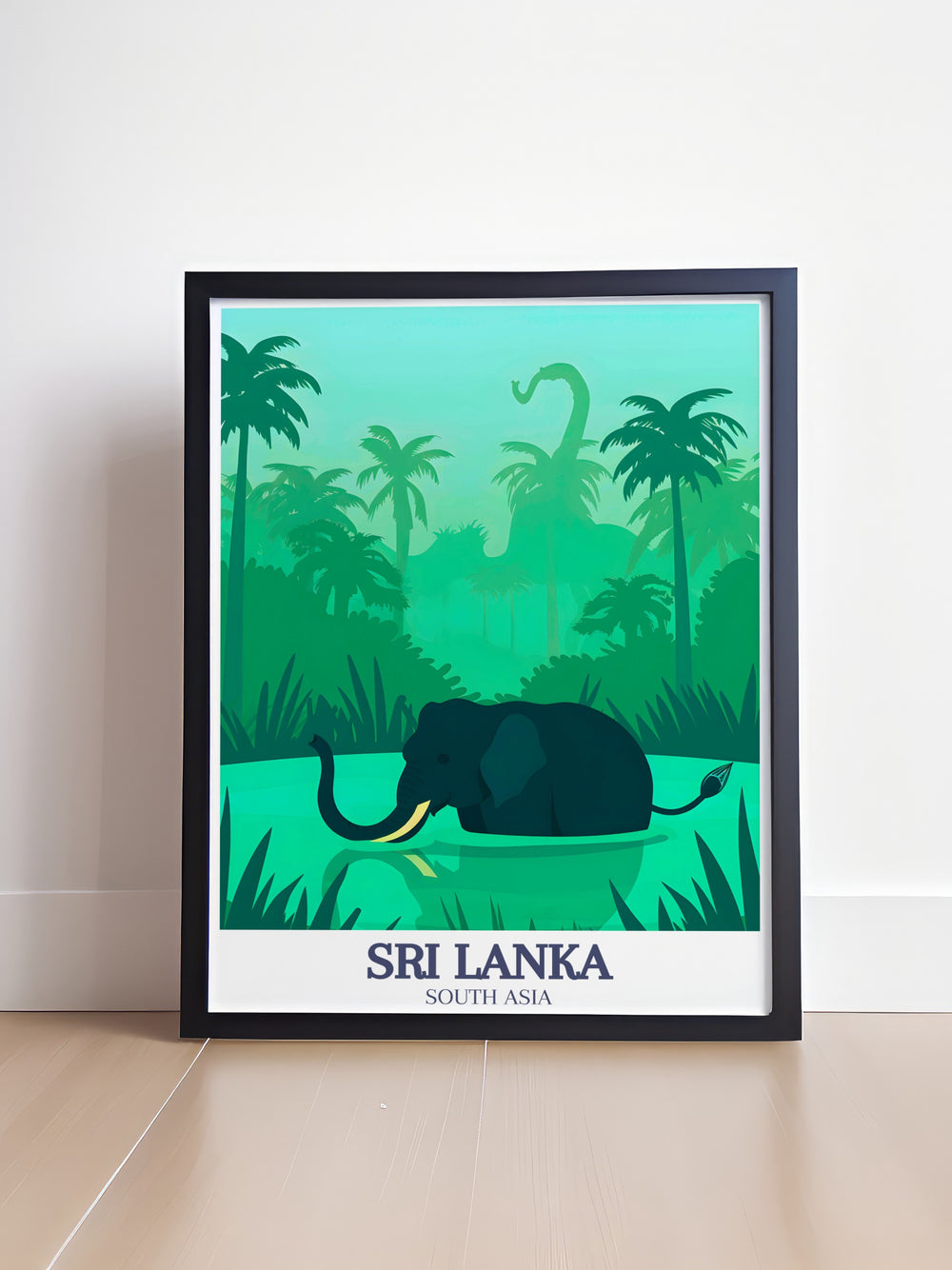 The detailed artwork in this Sri Lanka travel poster showcases Pinnawala Elephant Orphanage and the serene Pinnawala village. With its focus on nature and wildlife, this art print is perfect for those looking to add a piece of Sri Lankas natural heritage to their home décor.