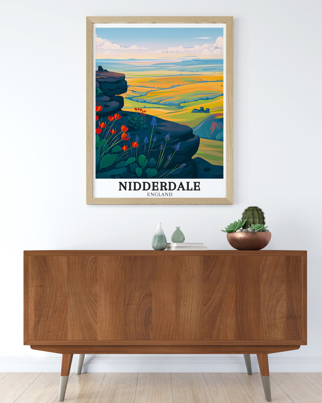 Framed art of Nidderdale, showcasing the vibrant landscapes of the Yorkshire Dales. From the Nidderdale Way to the breathtaking views of Brimham Rocks, this print is perfect for those who love the British countryside.