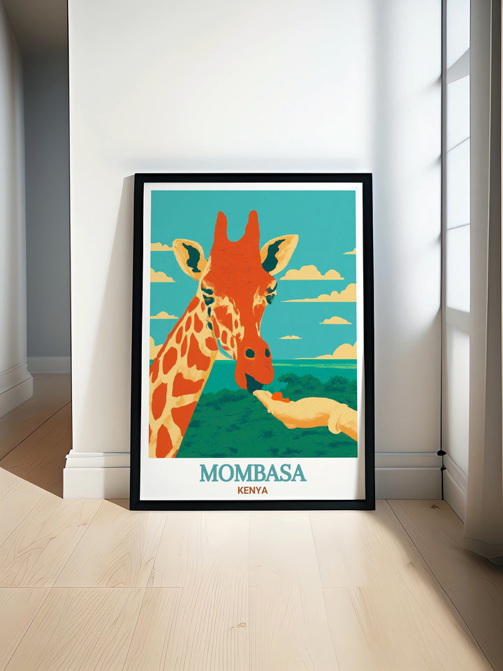 Add a touch of Kenyan beauty to your space with this Kenya Canvas Art featuring Mombasas Haller Park. Ideal for nature lovers and travelers, this print offers a colorful and detailed representation of one of Kenyas hidden gems.