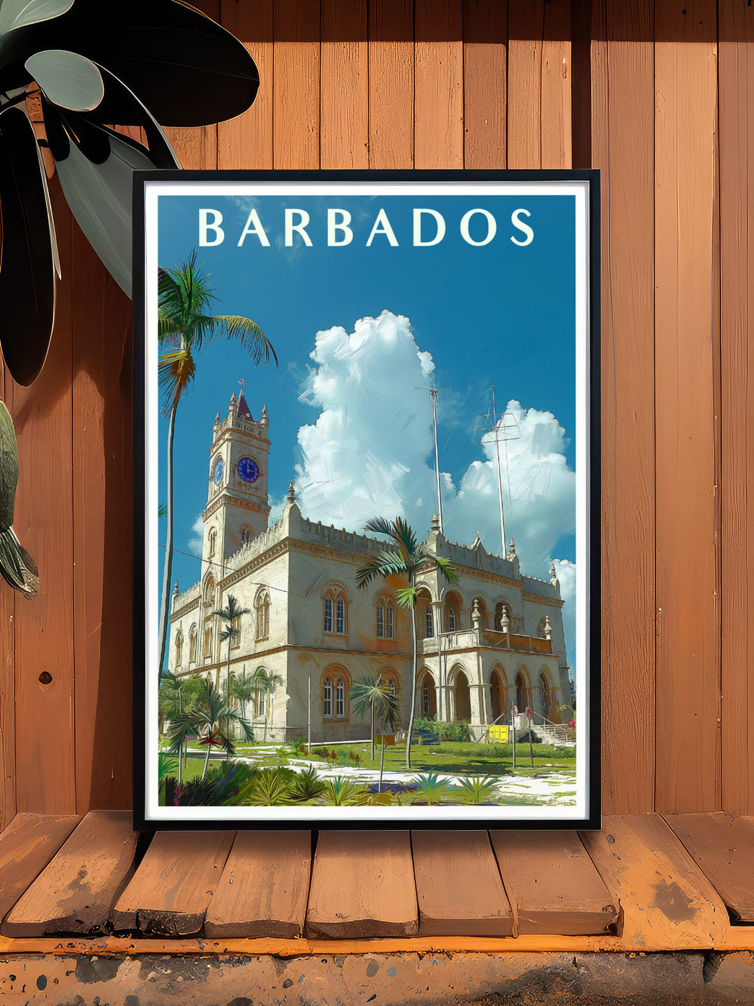 Barbados travel print showcasing the rich heritage and stunning landscapes of the island, from historic streets to serene beaches, ideal for adding a touch of tropical paradise to your home.