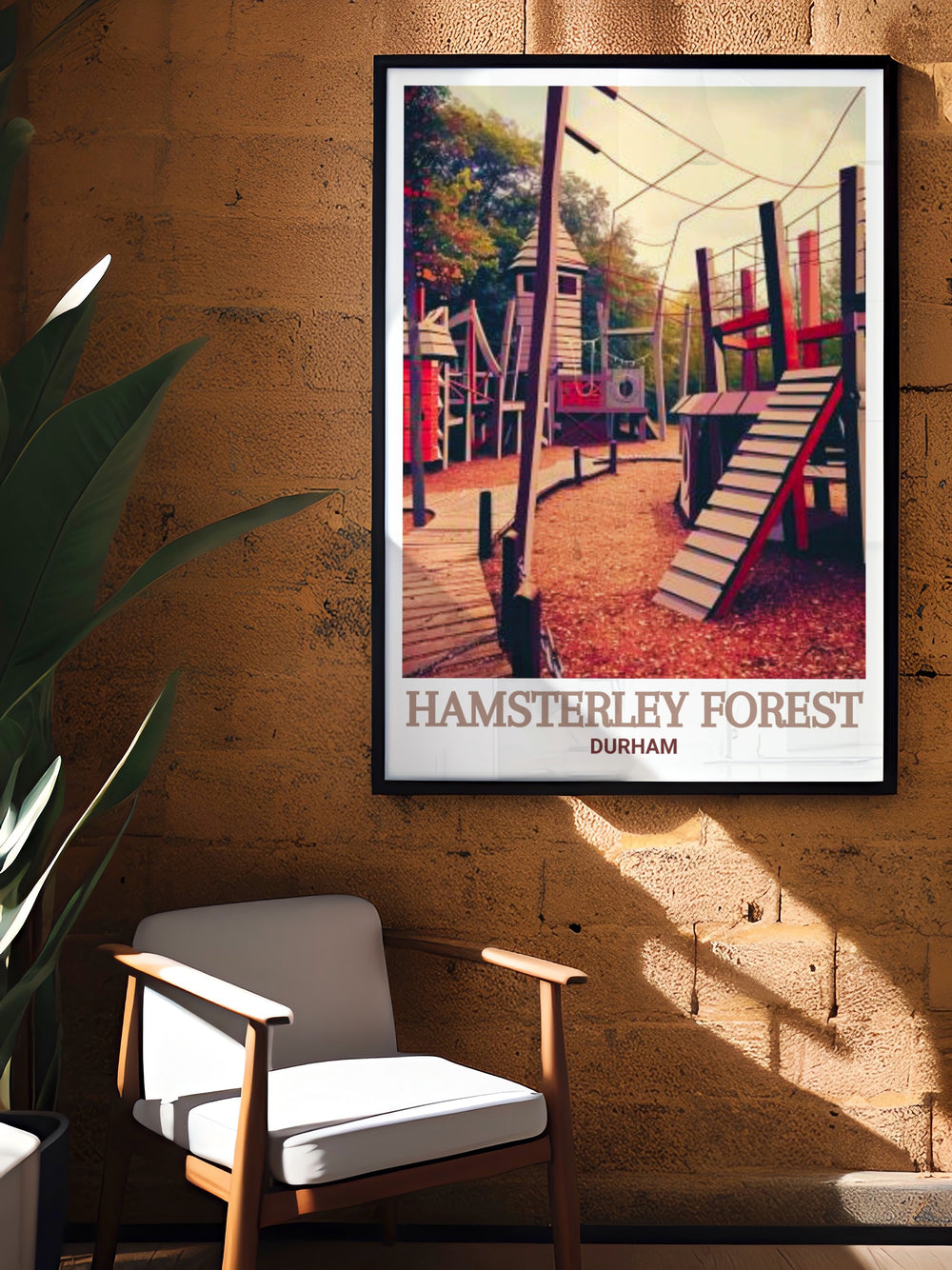 Hamsterley Forest Adventure Play Area art print featuring the exciting MTB Trail Centre and mountain bike trails of the North Pennines makes an excellent gift for mountain biking enthusiasts and adventurers seeking bold wall decor