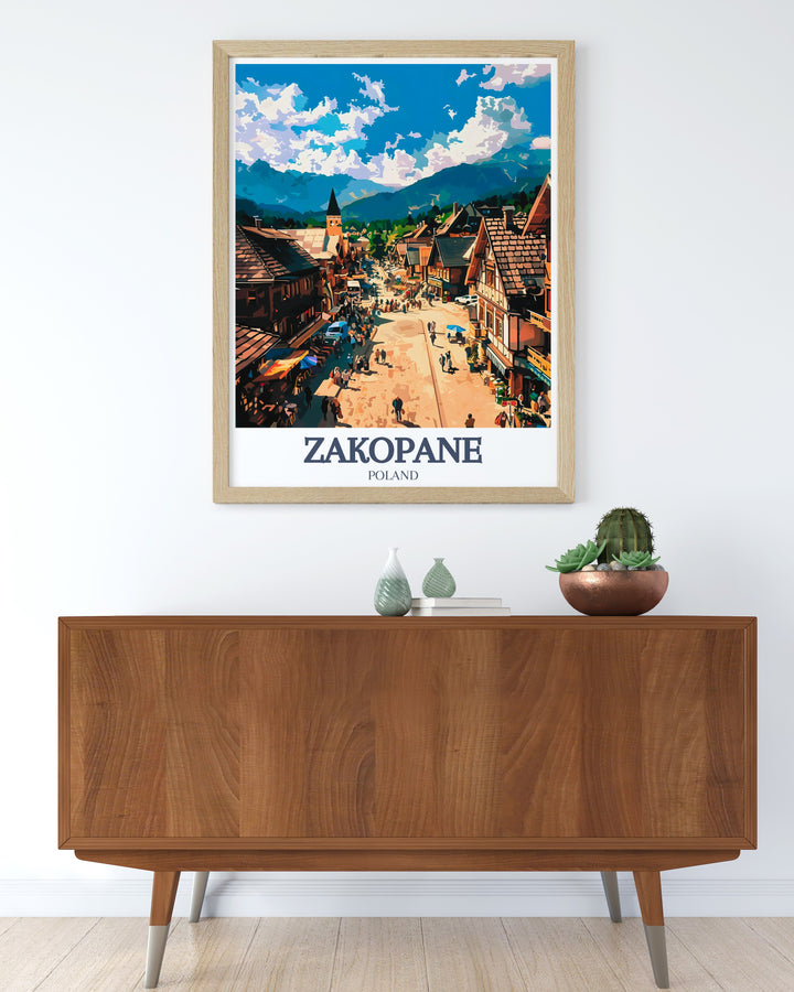 Gubalowka Hill and Krupowki Street Wall Art displaying the charm of Zakopane through a stylish and artistic design suitable for creating a focal point in any room or as a thoughtful Christmas gift.