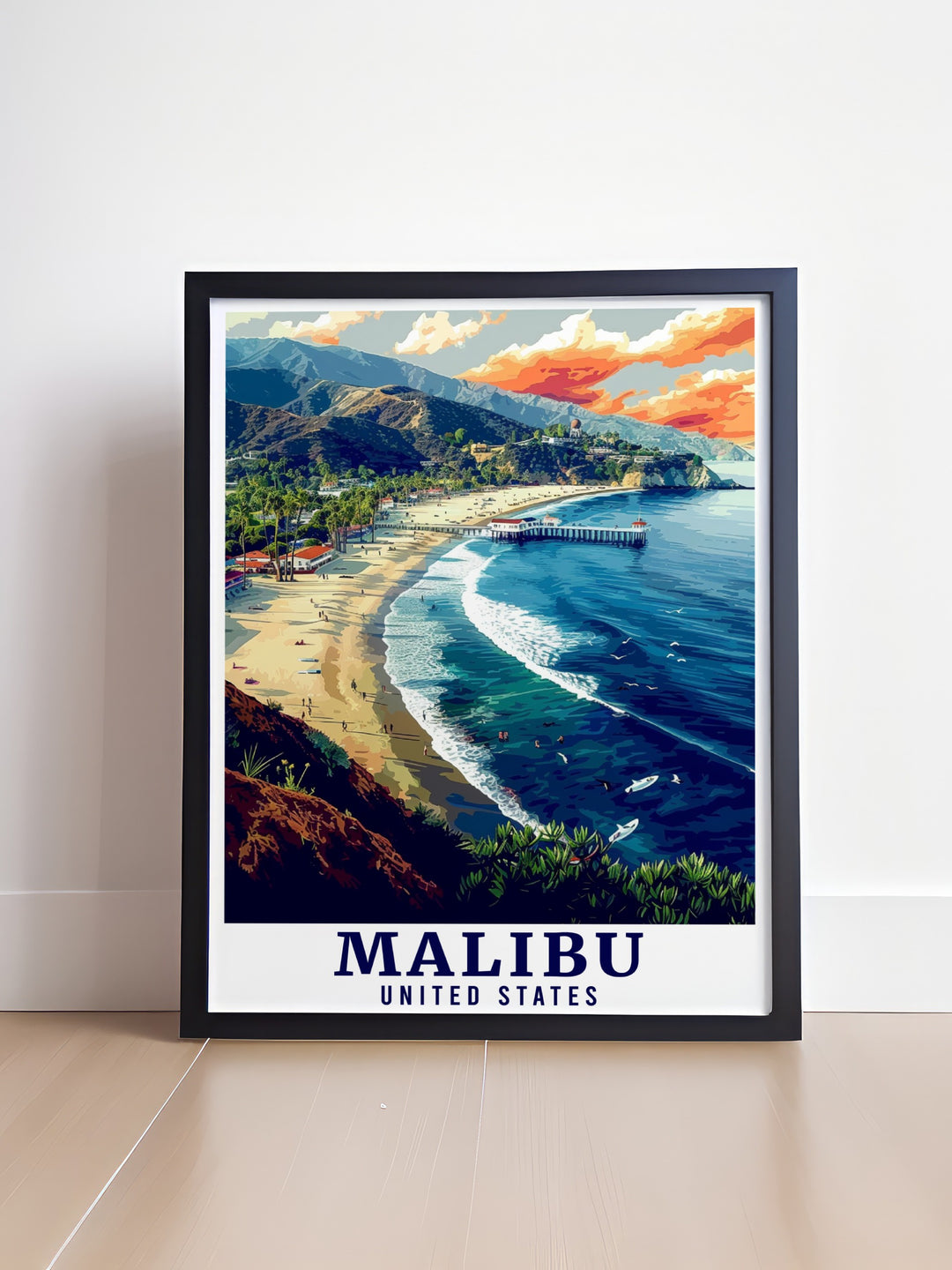 Celebrate the beauty of Malibus coastal landscapes with this stunning travel poster. This artwork showcases Malibu Lagoon State Beach, making it the perfect wall art for any fan of Californias iconic beaches and vibrant culture.