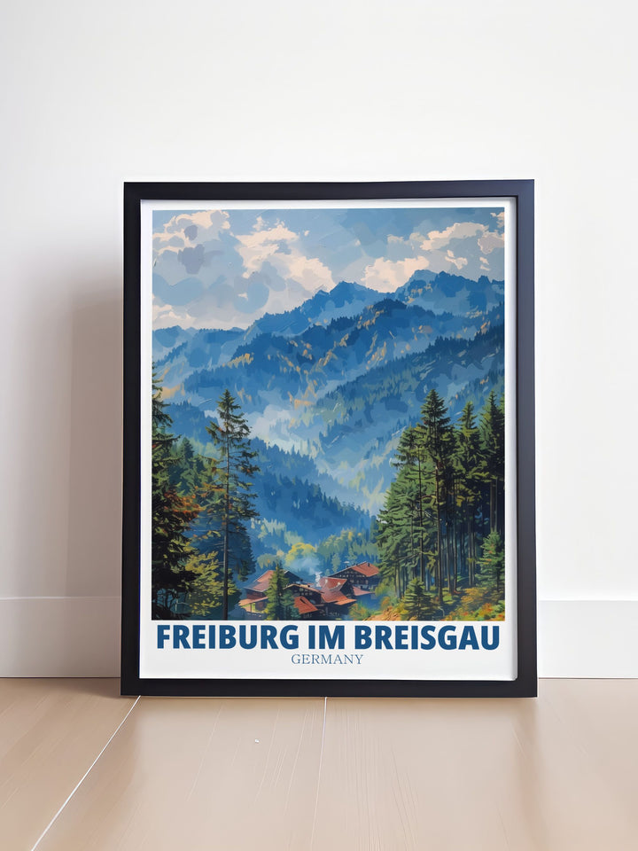 Add a touch of nature and culture to your home with this Black Forest artwork showcasing the serene landscapes of Freiburg Im Breisgau a perfect Germany decor piece for those who enjoy travel and history.