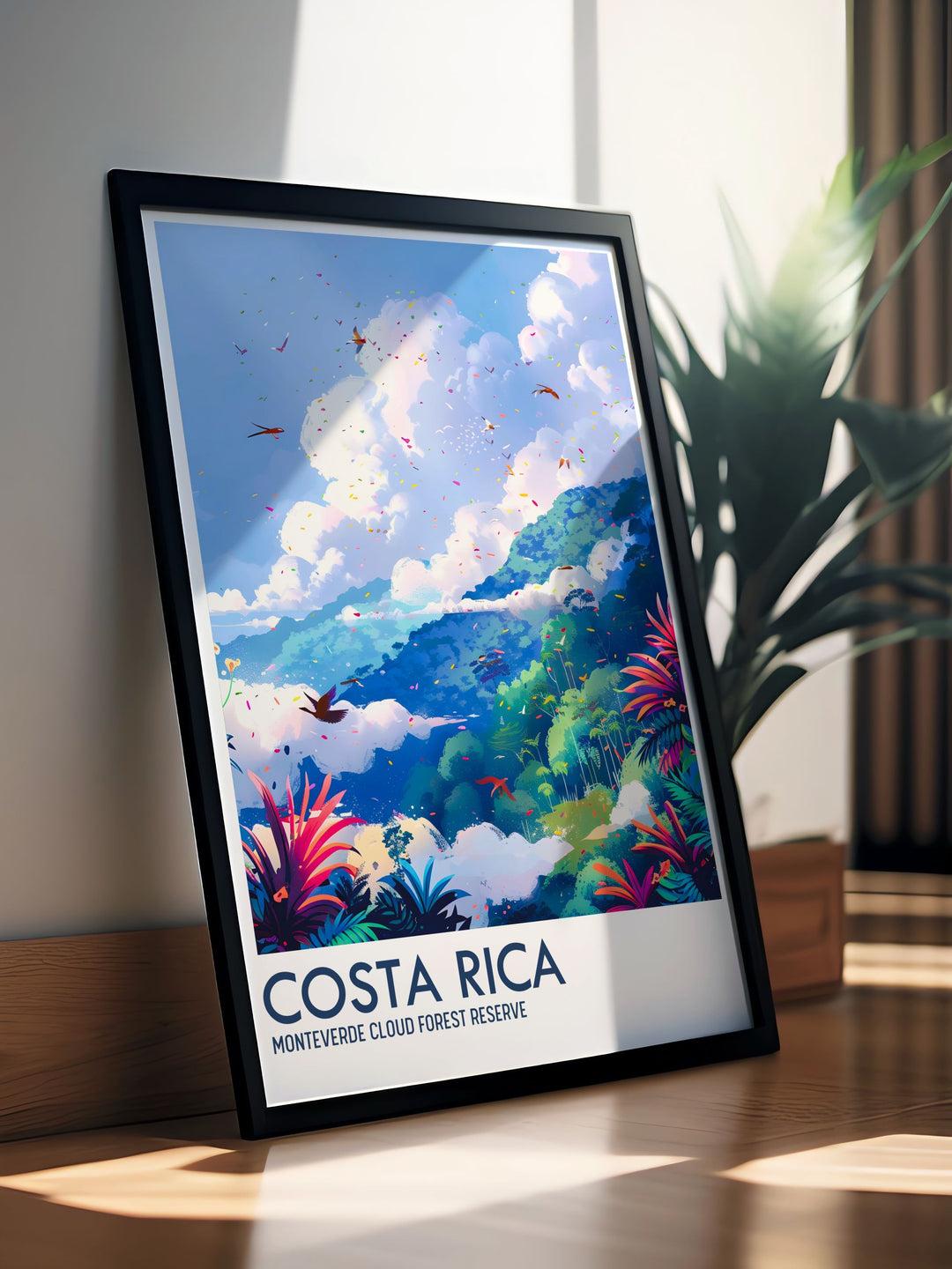 Add a touch of Costa Ricas natural paradise to your home with this exquisite travel poster of Monteverde Cloud Forest Reserve. Showcasing the lush vegetation and unique wildlife of the cloud forest, this detailed art print is perfect for nature enthusiasts and travelers. Enhance your living space with this captivating artwork.