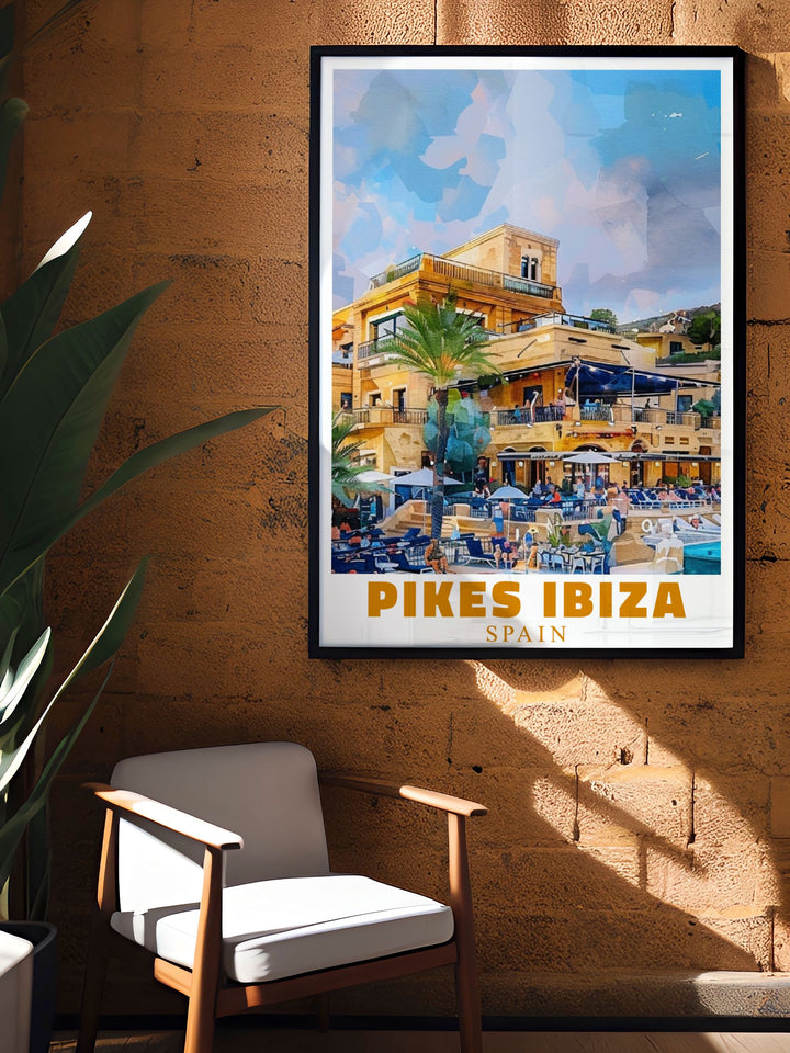 Bring the spirit of Ibiza into your outdoor area with our Pikes Ibiza Poster this elegant home decor piece captures the essence of Pikes Hotel and is a must have for Ibiza enthusiasts