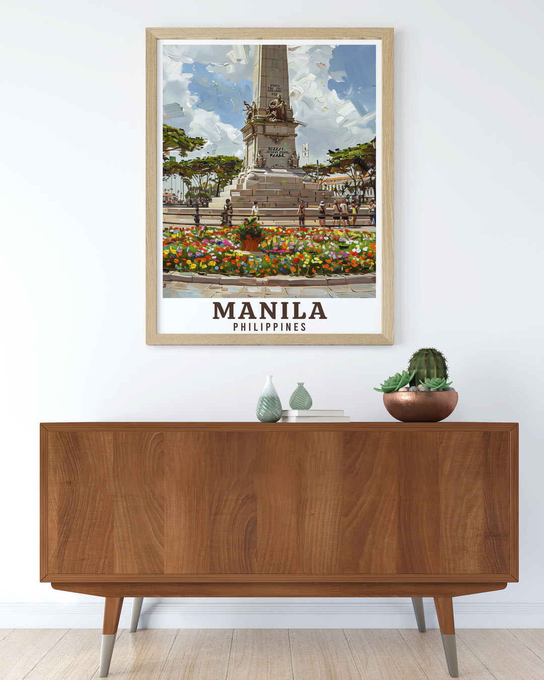 Featuring the famous Rizal Park, this Manila Travel Poster showcases the citys heritage with a fresh, modern look. Perfect for adding a touch of the Philippines to any room in your home or office.