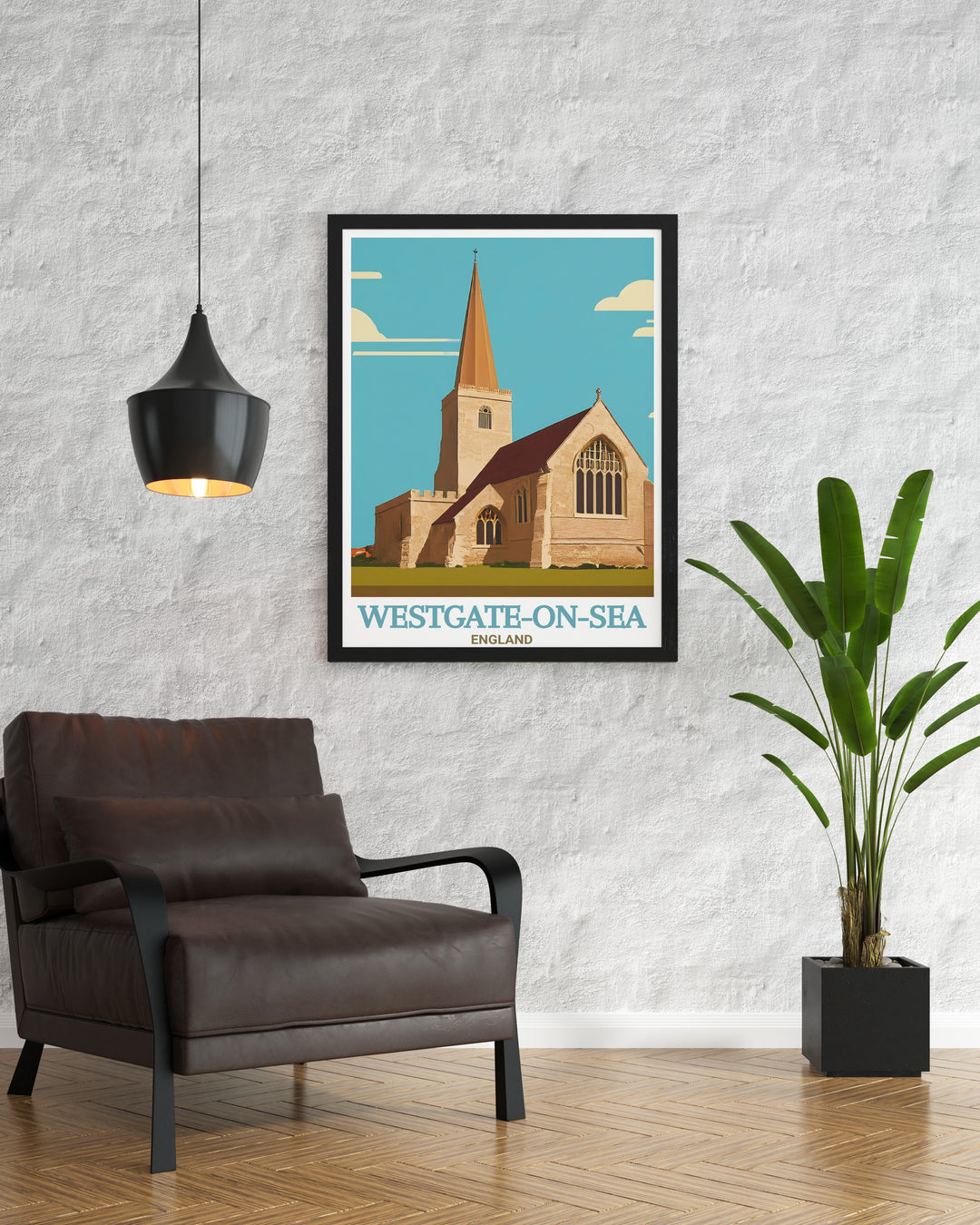 This Kent travel poster features Westgate on Sea and St. Saviours Church, offering a vintage inspired design perfect for your home. The poster captures the scenic views of the Kent coast and brings the peacefulness of the seaside to your walls.