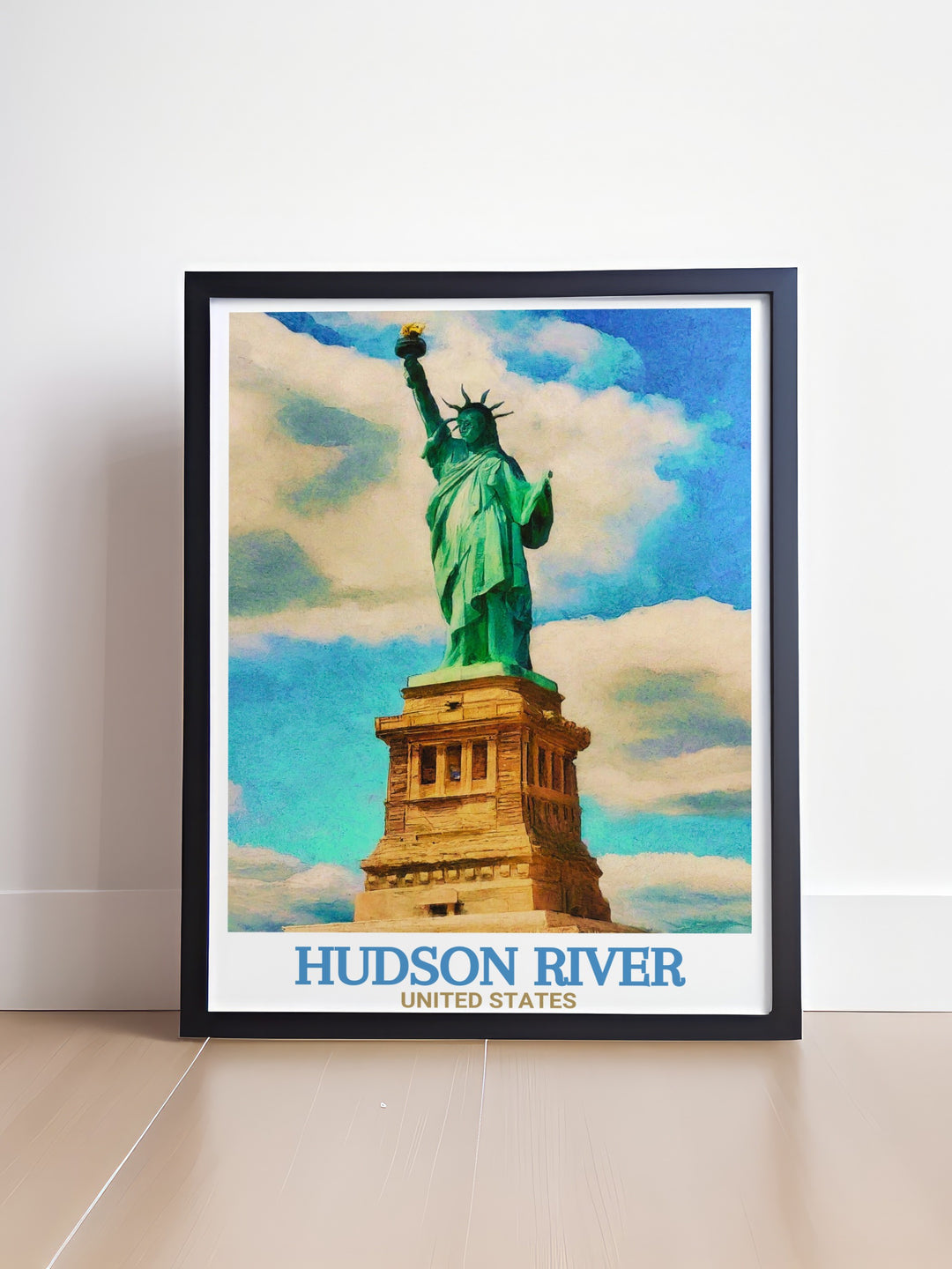 A unique New York travel print featuring the Hudson River and Statue of Liberty. Perfect for adding a touch of elegance and history to your home décor, this canvas print brings iconic landmarks to life with rich colors and detailed design.