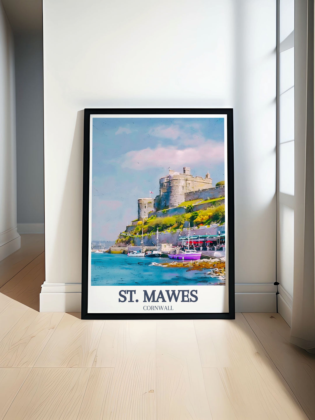 St. Mawes Castle St. Mawes Harbour poster print showcasing Cornwall art with breathtaking views of the castle and peaceful harbour perfect for adding a touch of Cornwall decor to any room ideal for home or office settings with a coastal theme