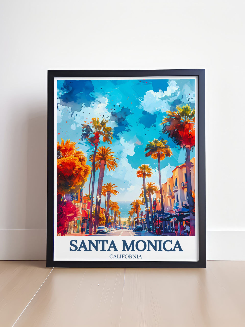 Santa Monica Place art print, capturing the upscale shopping experience, gourmet dining options, and contemporary design, making it a sophisticated addition to your home decor.