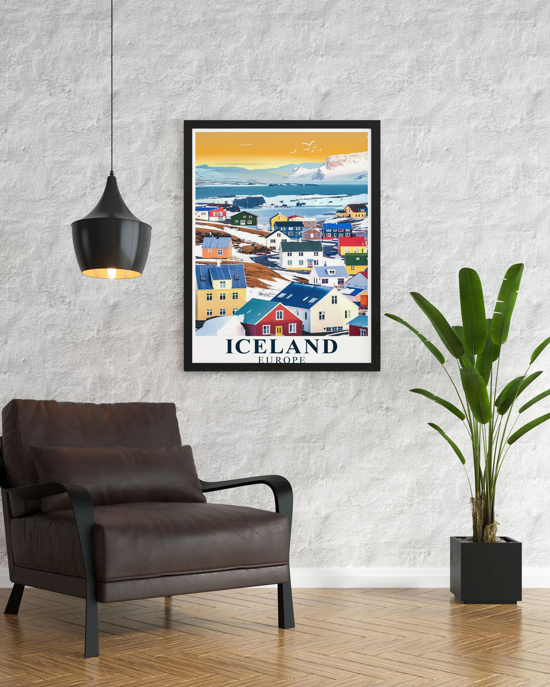 Vintage poster of Ísafjörður, showcasing the towns historical significance and natural beauty, with a serene harbor and colorful homes set against dramatic mountain peaks.