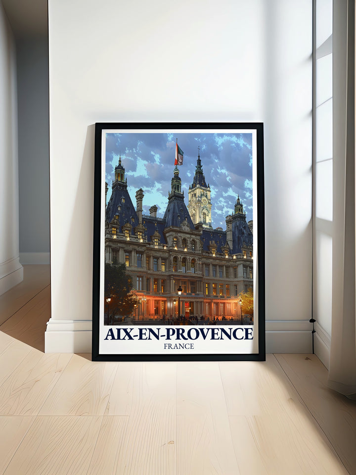 Bring the allure of Aix en Provence into your home with this travel print of the Hôtel de Ville. The perfect blend of history and art, this poster celebrates the beauty of southern France, making it a great gift for lovers of French travel, architecture, and culture.