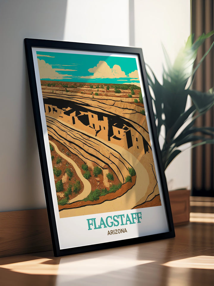 Vibrant Flagstaff street map and Walnut Canyon National Monument stunning living room decor make for a stylish and elegant addition to your home. The fine line art and bright colors blend city charm with natures beauty making it ideal for wall art lovers.