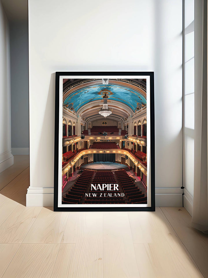 Hawkes Bay Opera House Modern Print featuring intricate architectural details and elegant design perfect for enhancing your living space with a touch of New Zealands charm