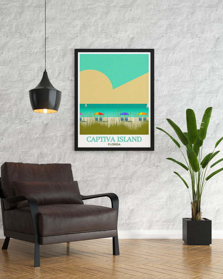 Add a piece of Floridas coastal paradise to your home with this art print of Captiva Beach, showcasing its serene environment and vibrant sunsets. Ideal for beach houses, vacation rentals, or anyone who loves the ocean.