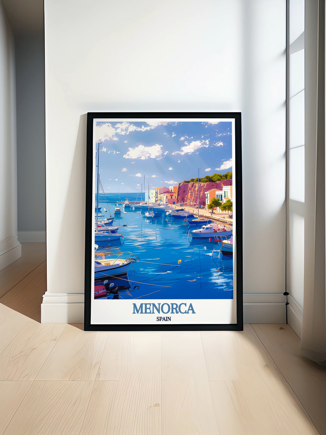 a poster of a harbor with boats on the water