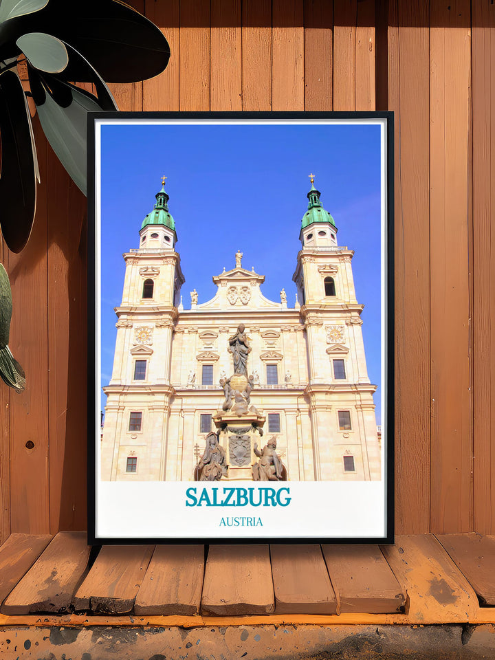 Ski Resort Poster showcasing Zauchensee Skiing with Salzburg Cathedral bringing the excitement of the Austrian Alps into your home with vintage skiing art and stunning living room decor that captures the beauty of Salzburg