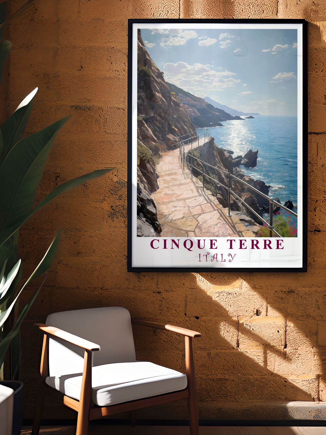 Path of Love vintage print showcasing the picturesque trails and stunning coastal views of Cinque Terre an elegant and vivid art piece that enhances any interior style with its timeless beauty.