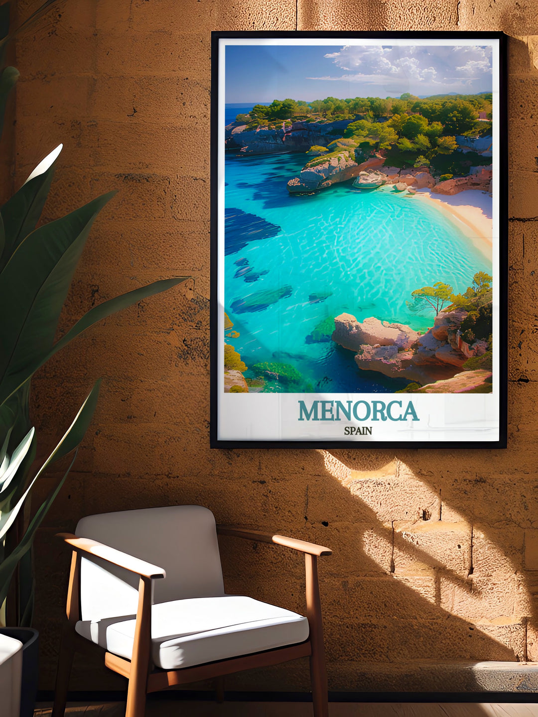 Cala Macarella stunning print illustrating Menorcas enchanting coastline with clear waters and natural beauty ideal for enhancing Spain wall art collections and elegant home decor.