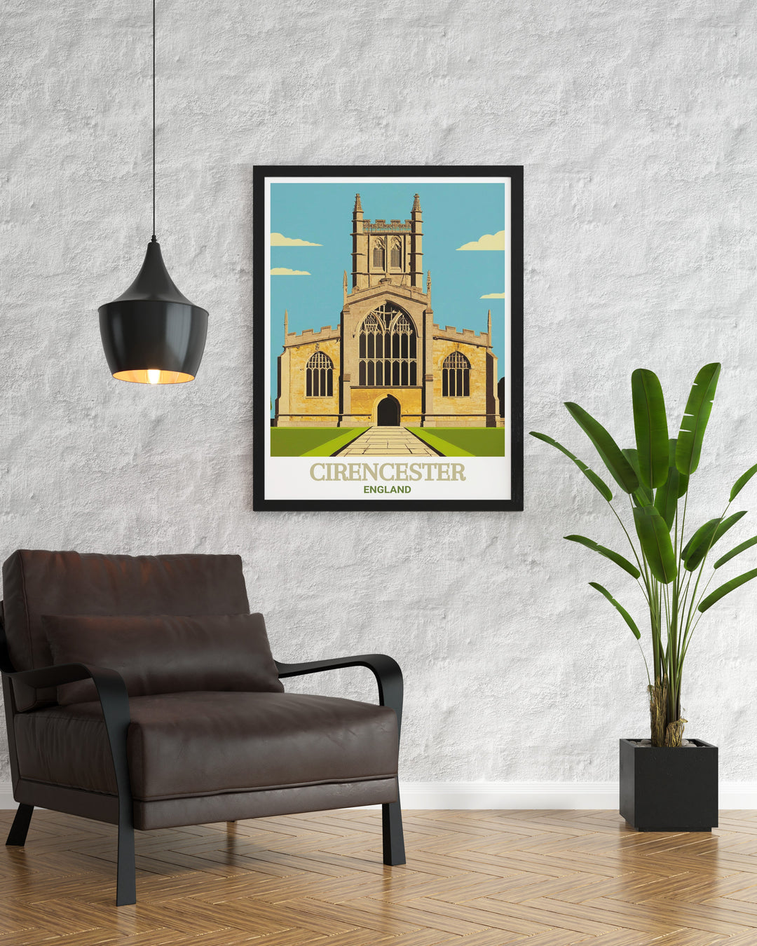 This vintage inspired poster of Cirencesters Parish Church of St. John Baptist highlights the timeless beauty of one of Englands most significant churches. A must have for lovers of historical architecture and English culture.