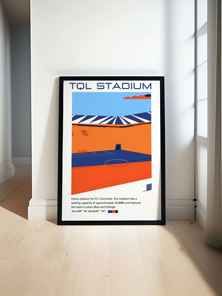 Experience the thrill of Major League Soccer with this captivating FC Cincinnati poster featuring TQL Stadium and showcasing the dynamic talents of Luciano Acosta and Brenner perfect for any soccer fan.