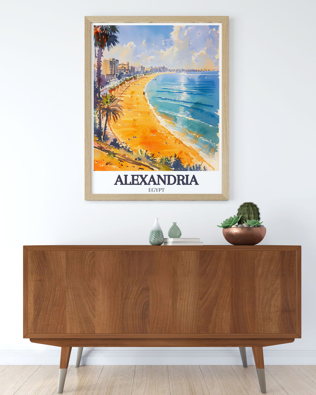 Discover the charm of Alexandria Egypt with this detailed art print featuring Stanley Beach and Corniche Promenade. This colorful city print brings the rich culture and dynamic energy of Alexandria to your home or office decor.