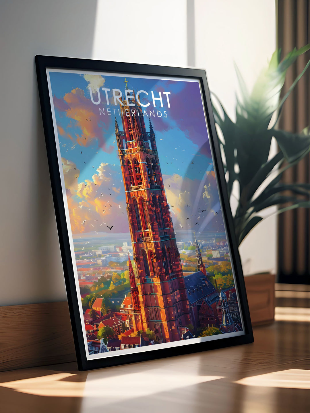 A stunning wall art print of Utrechts Dom Tower, highlighting its place in Dutch history as the tallest church tower in the country. This artwork is perfect for home décor or as a unique gift for a travel lover.