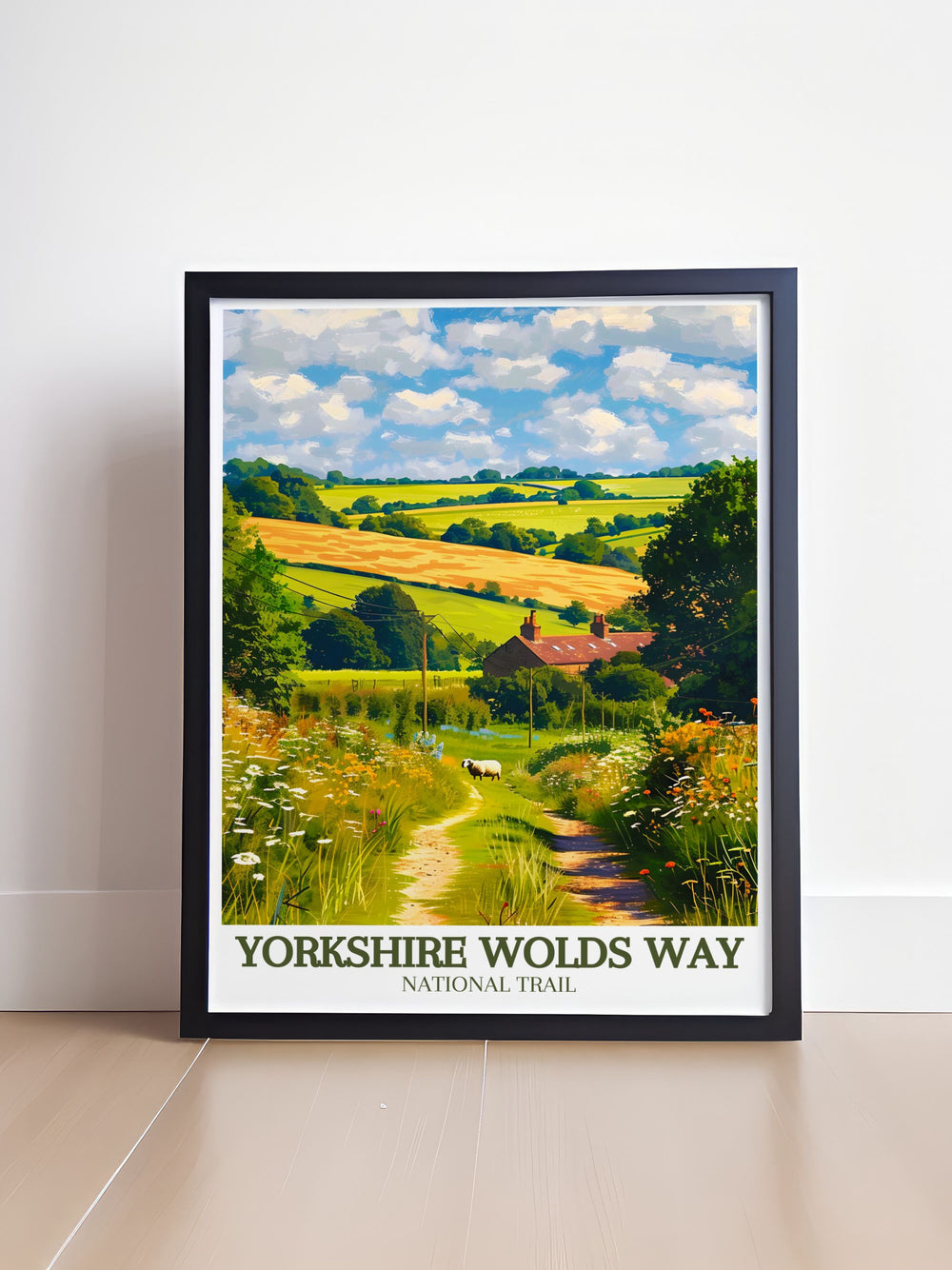 Beautiful home decor print featuring the charming town of Hessle, the starting point of the Yorkshire Wolds Way. This artwork brings to life the towns historic streets, iconic Humber Bridge, and vibrant local culture, offering a perfect blend of history and natural beauty for your living space.