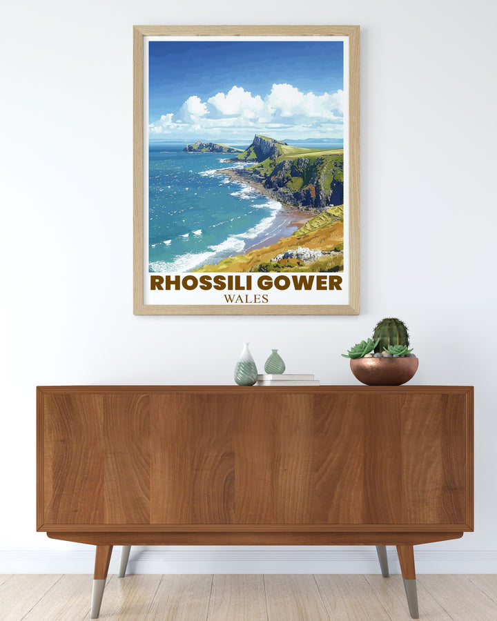 Modern Worms Head decor highlighting the serene beauty of Rhossili Bay adding sophistication to your space