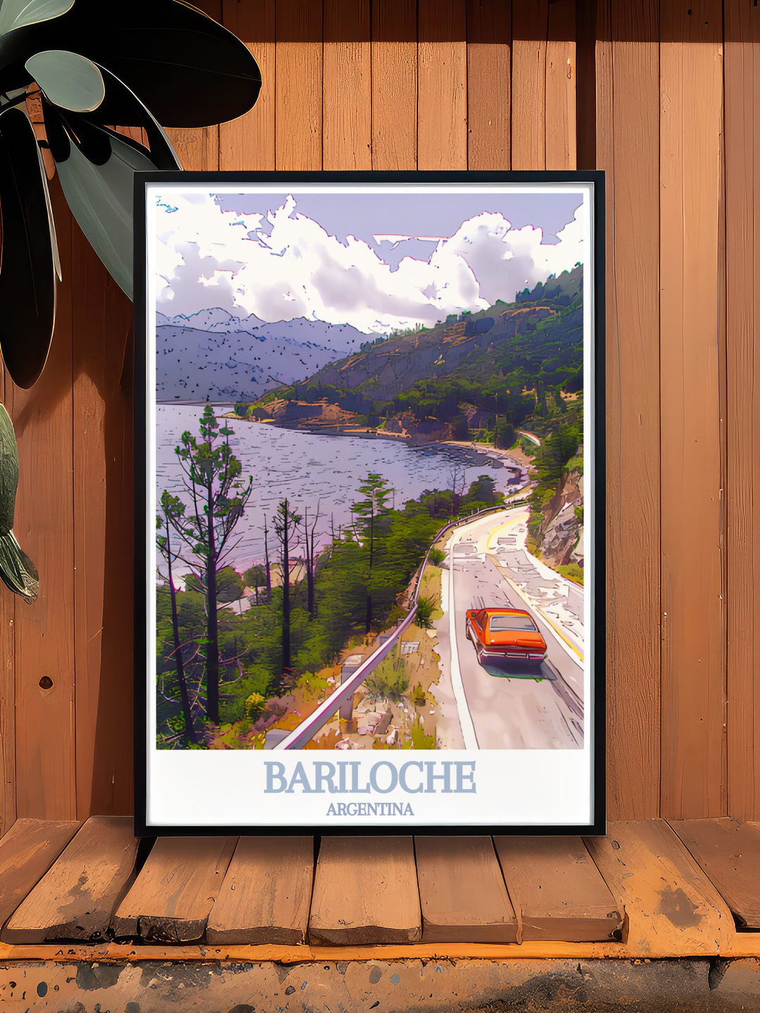 High quality Argentina painting of the Route of the Seven Lakes and San Carlos de Bariloche, perfect for city art lovers. This print showcases the vibrant energy and stunning beauty of Bariloche, making it an ideal piece for those who appreciate both culture and nature.