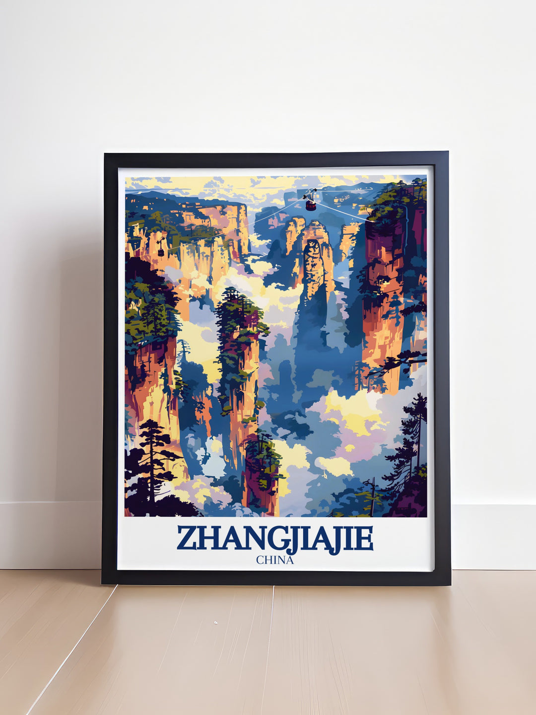 Zhangjiajie National Forest is brought to life in this poster, with its towering sandstone formations and dense green landscape. The rich colors and stunning details make this artwork a must have for anyone looking to capture the breathtaking beauty of Chinas natural wonders.