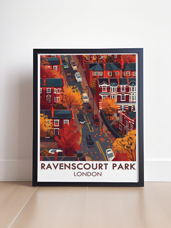 Beautiful Ravenscourt Park Residentials Poster highlighting the tranquil surroundings and scenic beauty. Ideal for art lovers and travel enthusiasts, this vintage print brings a touch of Londons natural beauty into your home.