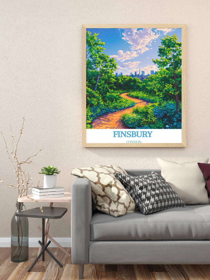 Celebrate Londons vibrant history with this Finsbury Park London print. Perfect for art lovers and travel enthusiasts, this print brings the charm of Finsbury Park into your home, making it a cherished keepsake and a beautiful piece of wall art.