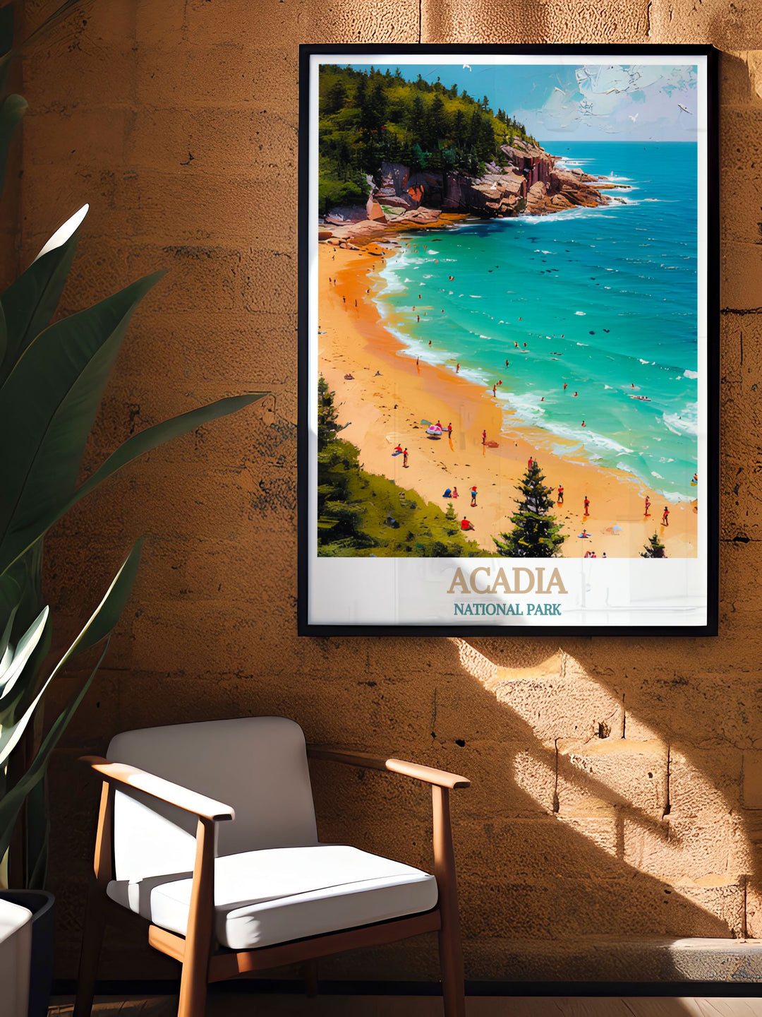 High quality national park poster depicting the serene Sand Beach in Acadia National Park vibrant colors and intricate details make this artwork a stunning addition to any wall bringing the beauty of nature indoors.
