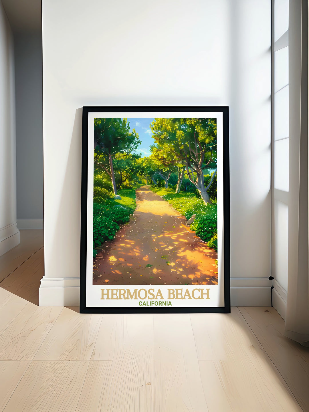 Hermosa Beach and Veterans Parkway highlighted in this stunning travel print. Perfect for adding a touch of coastal beauty to your space, this wall art captures the relaxing vibe of Californias beach towns.