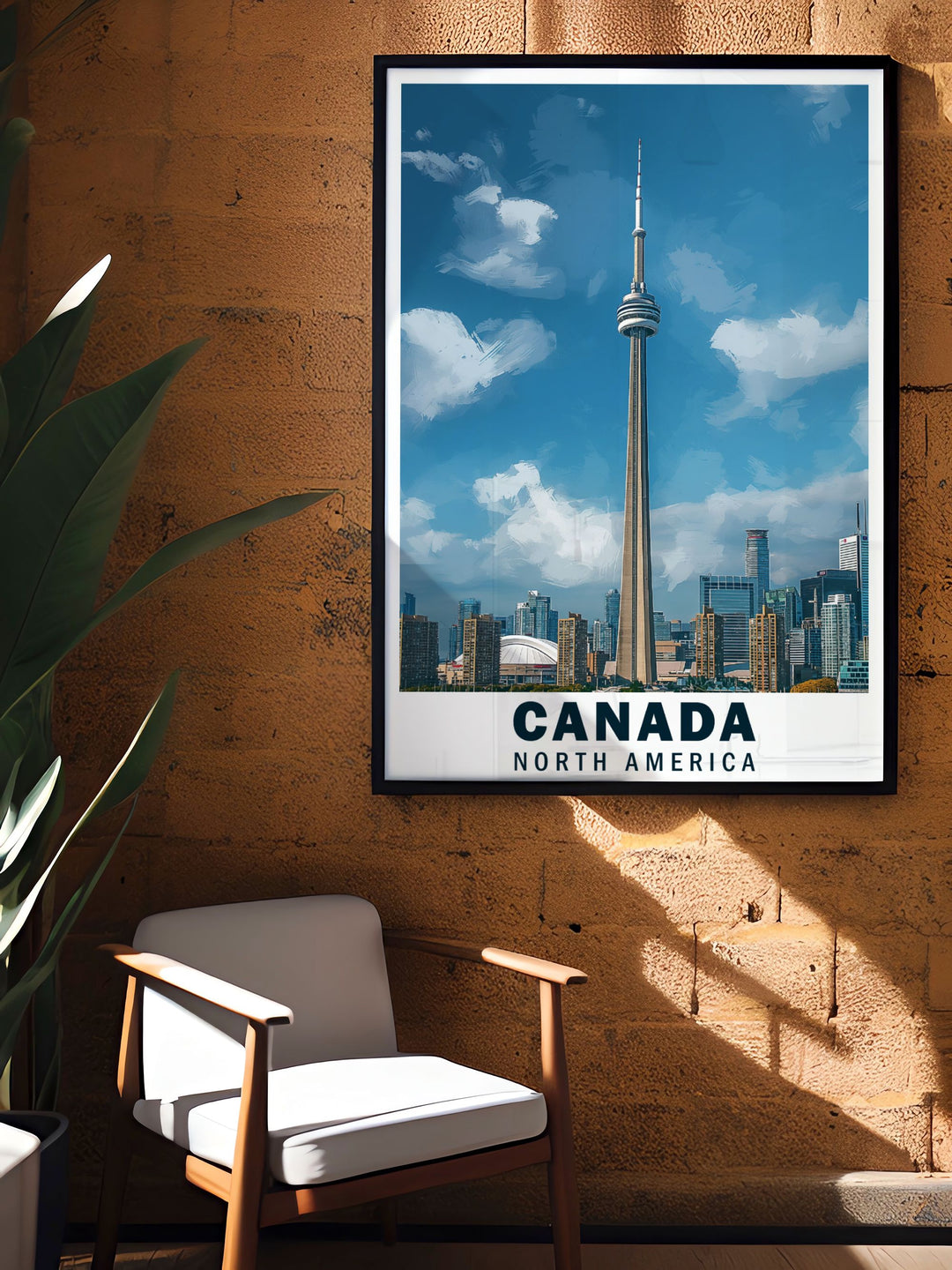 Highlighting the majestic presence of the CN Tower and the lively city below, this travel poster is perfect for those who appreciate the architectural and cultural richness of Toronto.
