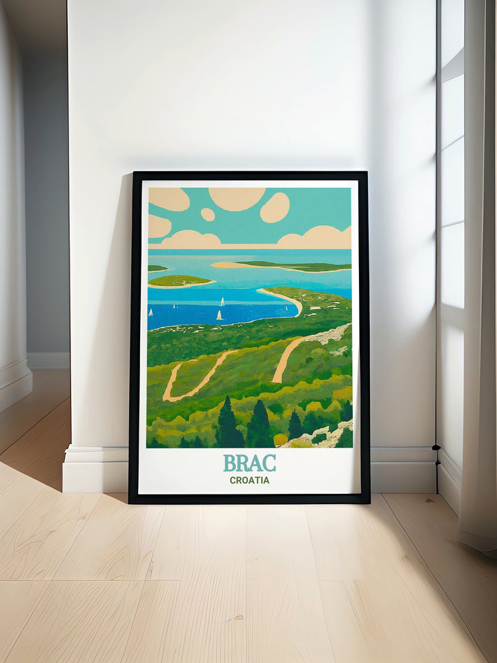 Experience the serene beauty of Vidova Gora with this detailed Brac artwork. The print captures the panoramic views and the peaceful atmosphere of Croatias tallest island peak, making it a perfect addition to your home or office